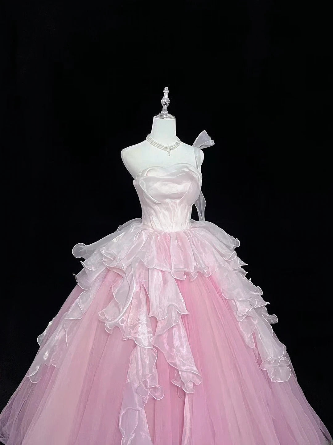 Princess Ball Gown One Shoulder Pink With Tiered Layers Quince Dress Voluminous Sweet 16 Sweet Sixteen Outfits Vestido de 15 RB7501