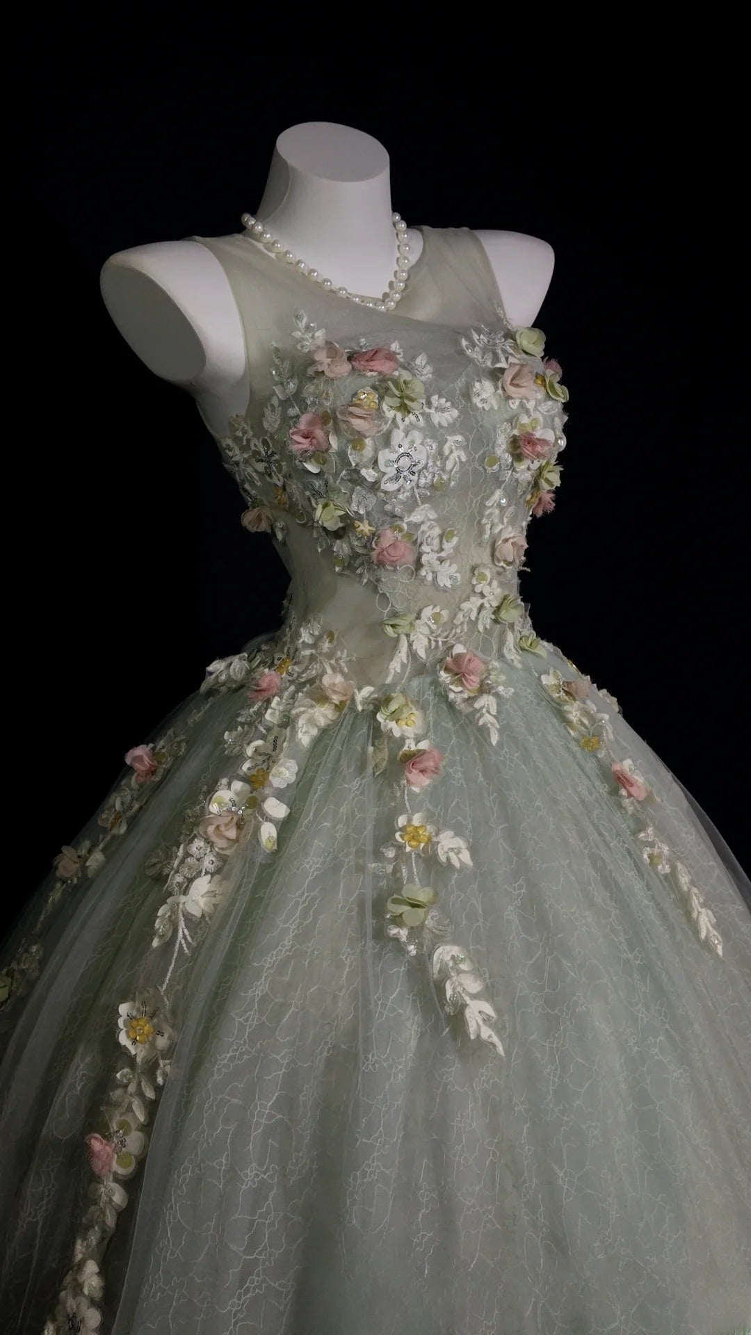 Sweet 16 Dress Sage Green Scoop Ball Gown With 3D Flowers Sweet Sixteen Dress RB9926