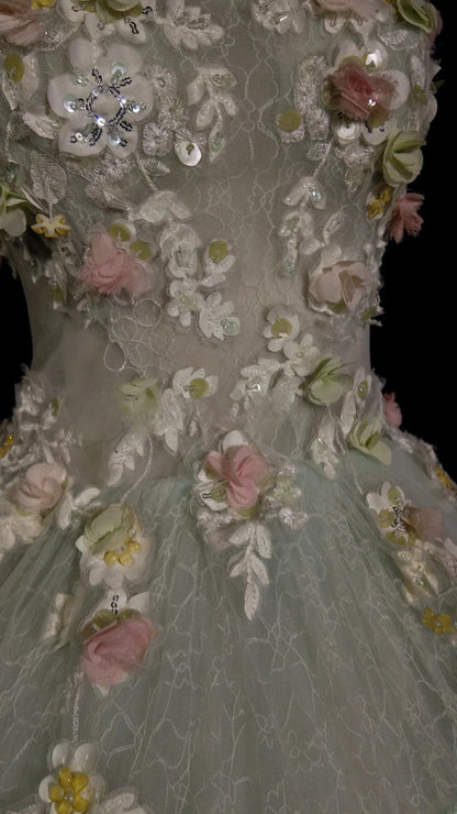 Sweet 16 Dress Sage Green Scoop Ball Gown With 3D Flowers Sweet Sixteen Dress RB9926