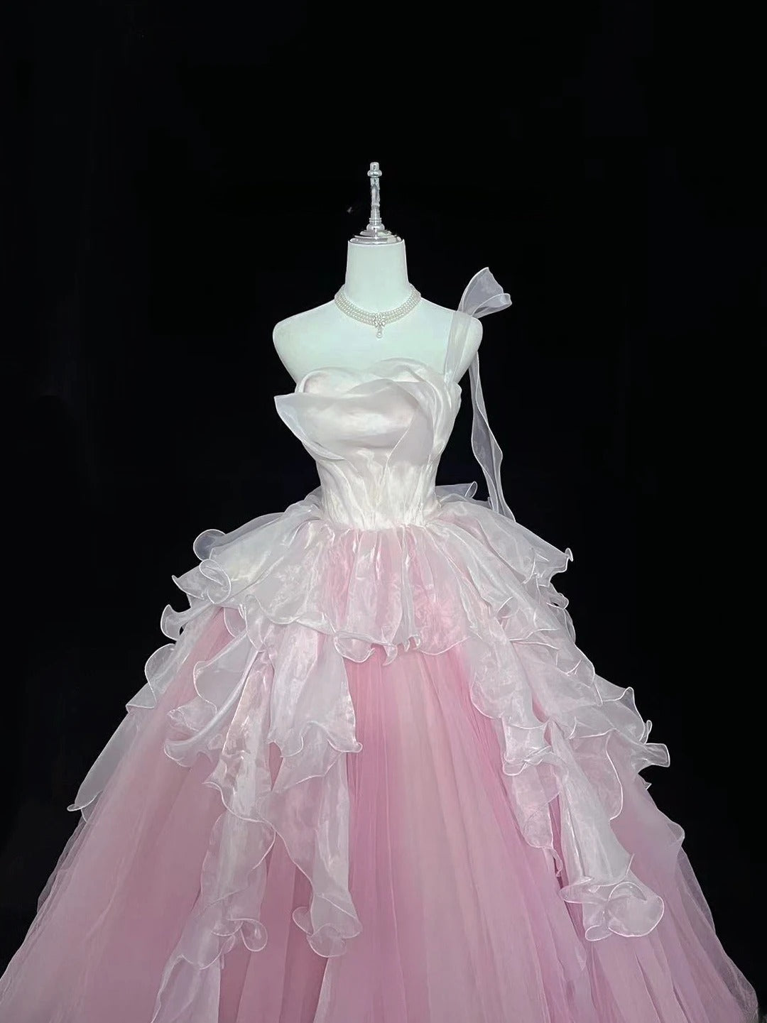 Princess Ball Gown One Shoulder Pink With Tiered Layers Quince Dress Voluminous Sweet 16 Sweet Sixteen Outfits Vestido de 15 RB7501