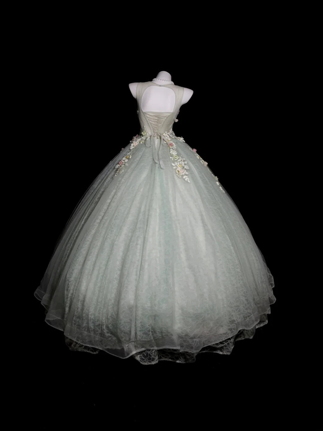 Sweet 16 Dress Sage Green Scoop Ball Gown With 3D Flowers Sweet Sixteen Dress RB9926