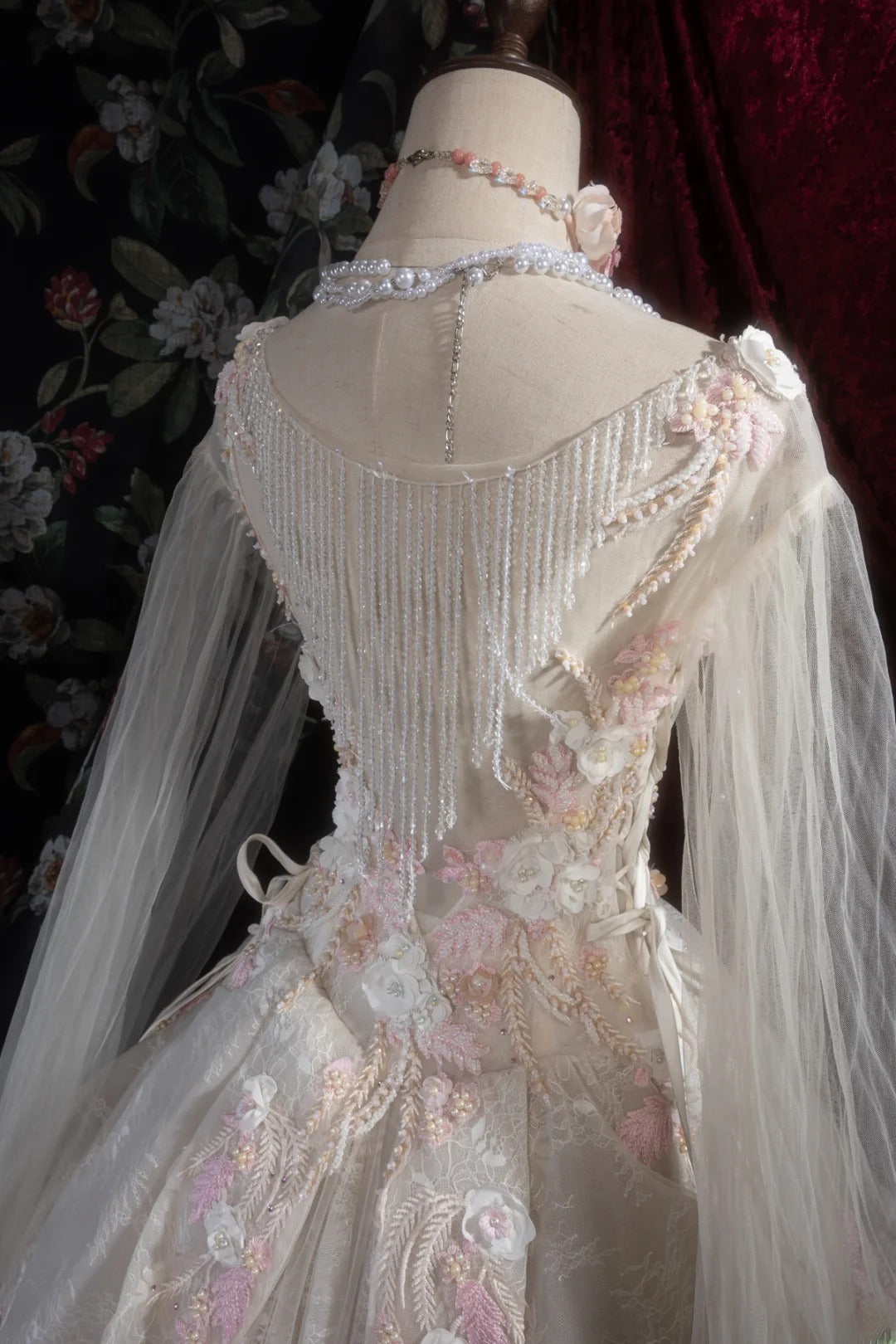 Sweety Ball Gown Scoop Ivory With Pink Tulle Long Flowers Lace Quince Dress inspo Party Gowns Sweet 16 Outfits RB8274