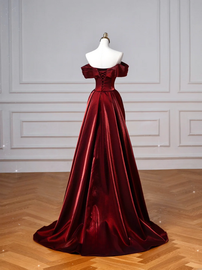 Classy Mermaid Off The Shoulder Burgundy Satin Long Formal Prom Dresses Dance Night Outfits Party Gowns AQ132