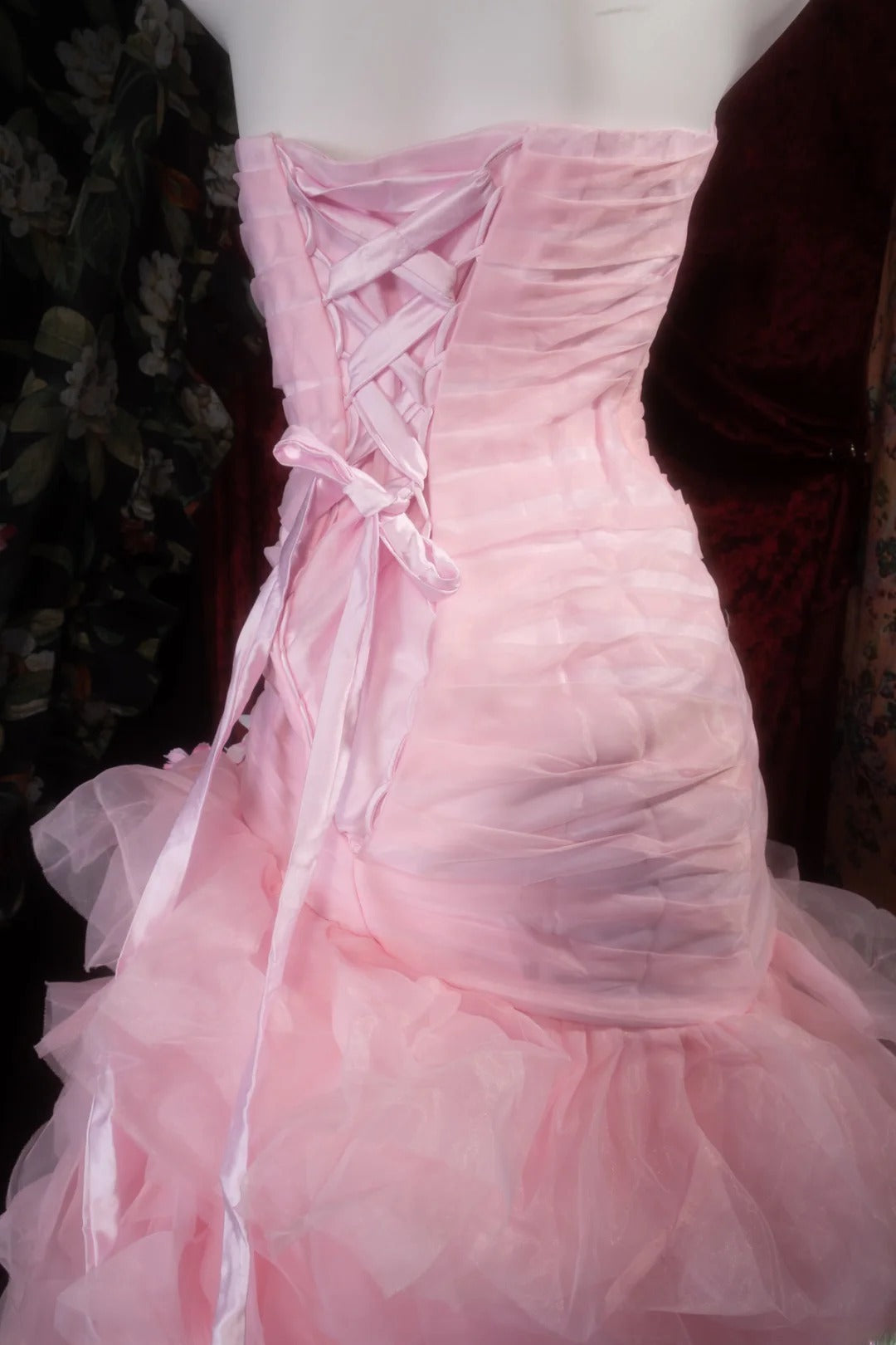 Vintage Mermaid Sweetheart Pink With Tiered Tulle Long Prom Dresses Formal Outfits Evening Night Gown RB8139