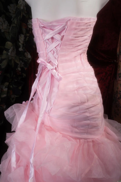 Vintage Mermaid Sweetheart Pink With Tiered Tulle Long Prom Dresses Formal Outfits Evening Night Gown RB8139