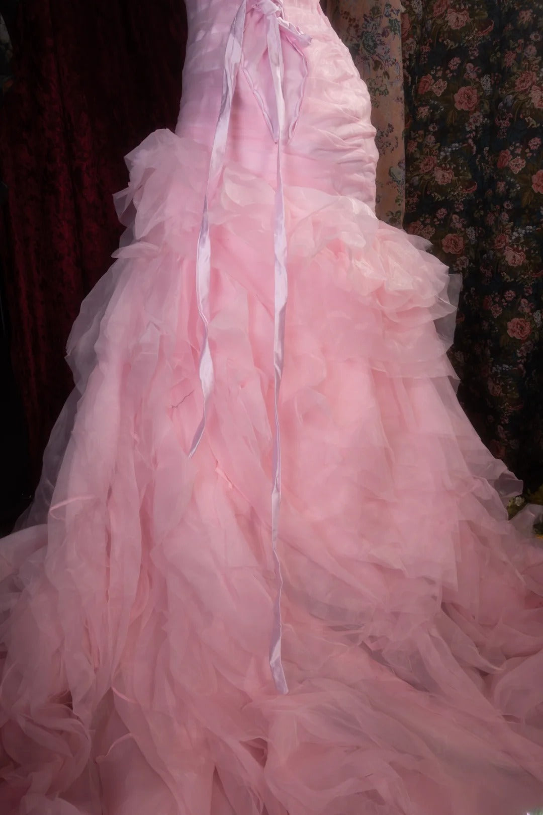 Vintage Mermaid Sweetheart Pink With Tiered Tulle Long Prom Dresses Formal Outfits Evening Night Gown RB8139