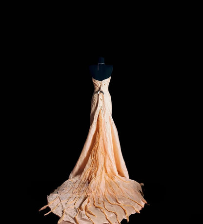 Vintage Mermaid Strapless Chiffon With Beading Satin Long Prom Dress Formal Dress Party Dresses RB7112