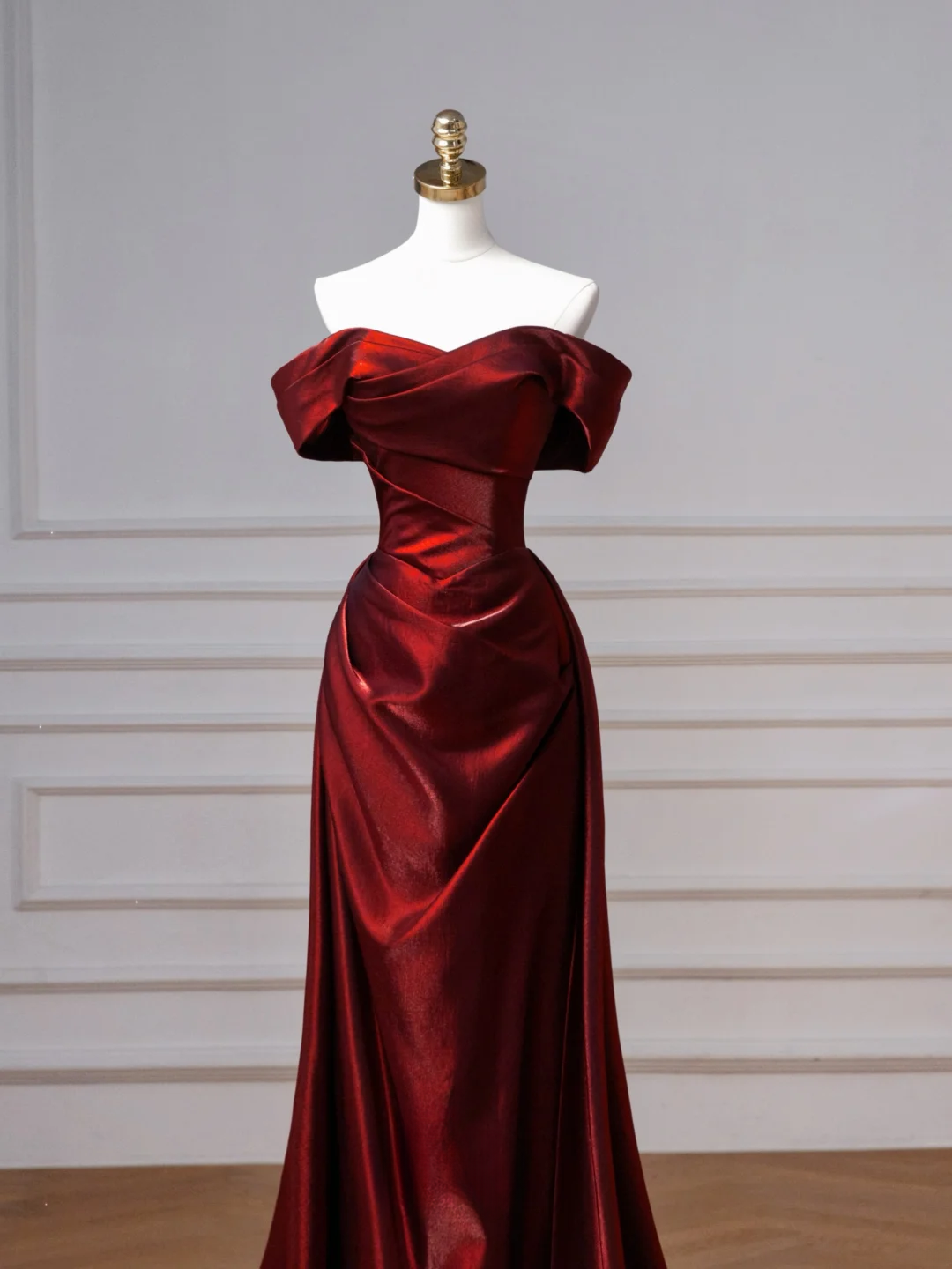Classy Mermaid Off The Shoulder Burgundy Satin Long Formal Prom Dresses Dance Night Outfits Party Gowns AQ132