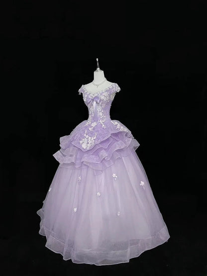 Sweet Ball Gown Off The Shoulder Lilac Tulle With Lace Quince Dress Voluminous Ideas Sweet 16 Quinceanera Dresses Vestido de 15 RB7502