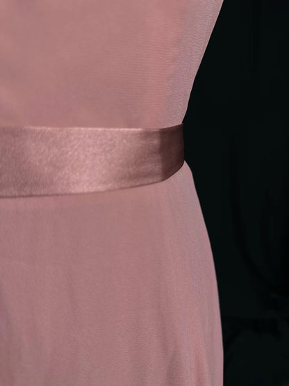 Artistic A line Strapless Pink Chiffon Long Date Night Outfits Semi Formal Prom Wedding Guest Dresses RB5943