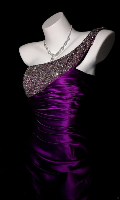 Sexy Hoco Dress Sheath One Shoulder Purple With Ruched Short Homecoming Party Dresses RB9928