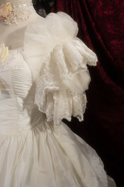 Vintage Ball Gown Square Neck 1950s White Satin With Lace Long Autumn Winter Brides Gown Bridal Dress Wedding Dresses RB8275