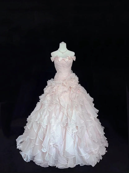 Princess Ball Gown Strapless Pink With Tiered Layers Chiffon Quince Dress Voluminous Sweet 16 Sweet Sixteen Outfits Vestido de 15 RB7504