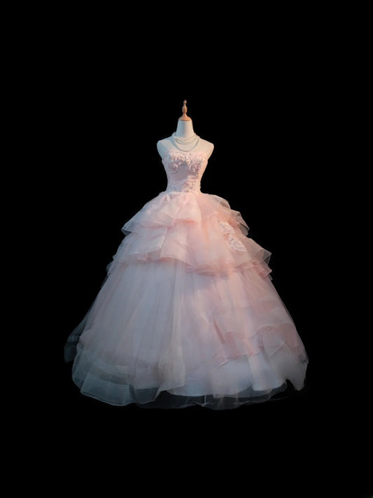 Cute Ball Gown Strapless Pink Tulle Long Sleeves Sweet 16 Dresses Seventeen Quince Dress RB3582