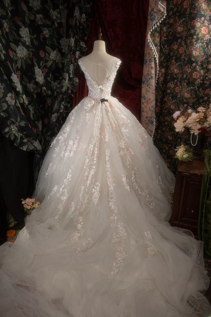 Sweety Ball Gown Scoop Ivory With Pink Tulle Long Appliques Lace Quince Dress inspo Party Gowns Sweet 16 Outfits RB8276