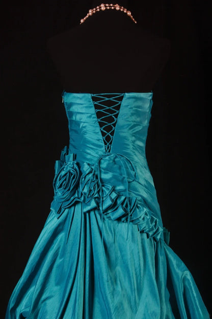 Vintage Ball Gowns Women's Cocktail Party Gowns Strapless With Ruched Flowers Blue Long Graduation Dinner Outfits Prom Dresses AS134