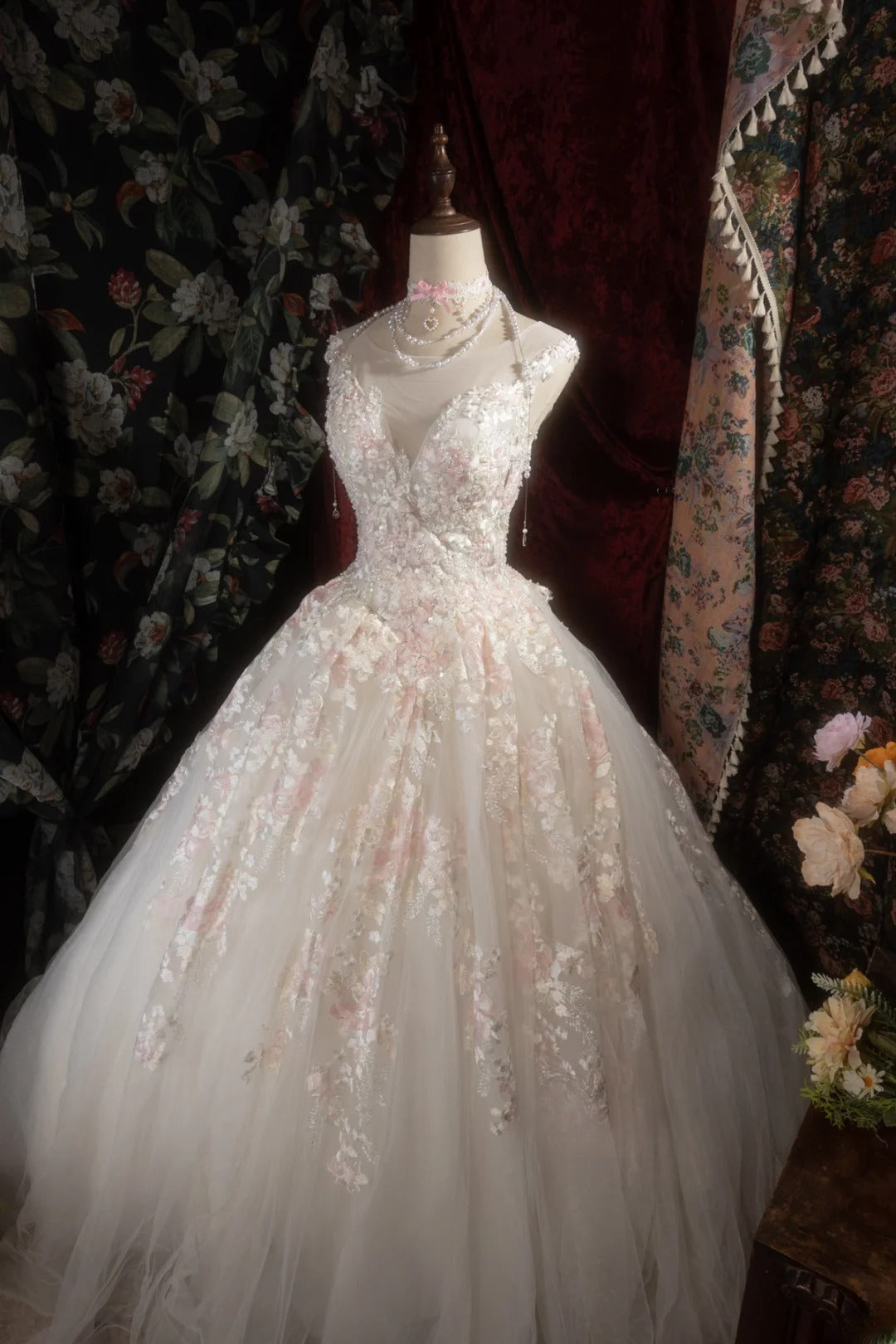 Sweety Ball Gown Scoop Ivory With Pink Tulle Long Appliques Lace Quince Dress inspo Party Gowns Sweet 16 Outfits RB8276