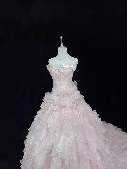 Princess Ball Gown Strapless Pink With Tiered Layers Chiffon Quince Dress Voluminous Sweet 16 Sweet Sixteen Outfits Vestido de 15 RB7504