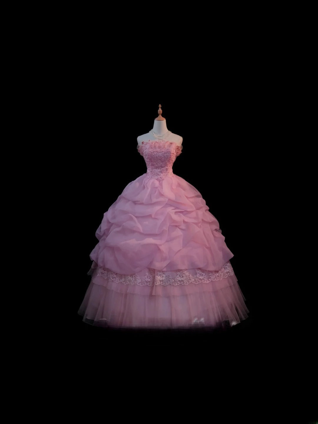 Cute Ball Gown Strapless Pink Sequin Tulle Long Sleeveless Sweet 16 Dresses Seventeen Quince Dress RB3583