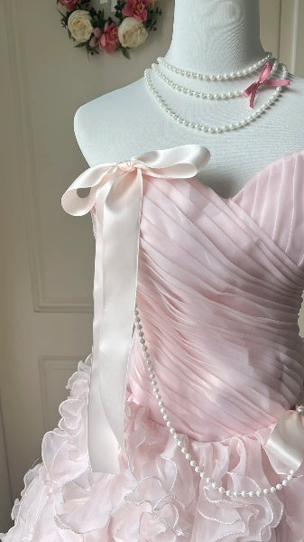 Modest Sweet 16 Dress Long Sweetheart Pink Tulle With Tiered Layers Ball Gown Sweet Sixteen Party Birthday Dresses RC0500