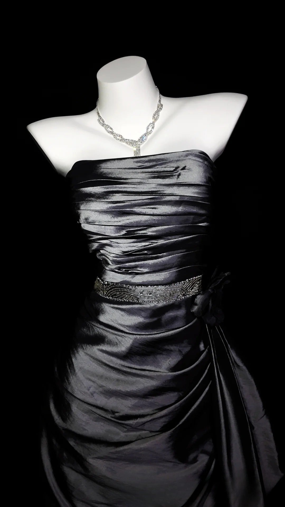 Grey Prom Dress Ball Gown Strapless Satin With Ruffled Floor Length Formal Party Gown RB9932