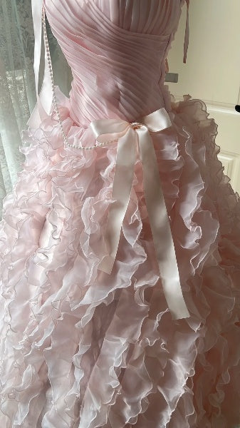 Modest Sweet 16 Dress Long Sweetheart Pink Tulle With Tiered Layers Ball Gown Sweet Sixteen Party Birthday Dresses RC0500