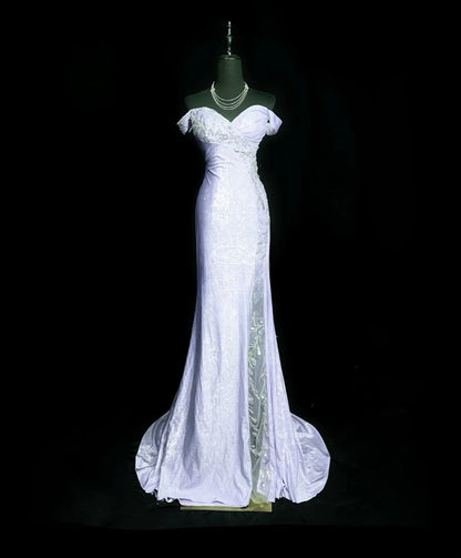 Sparkly Prom Dresses Mermaid Off The Shoulder Lilac Sequin Long Party Dress Formal Outfits RB5945