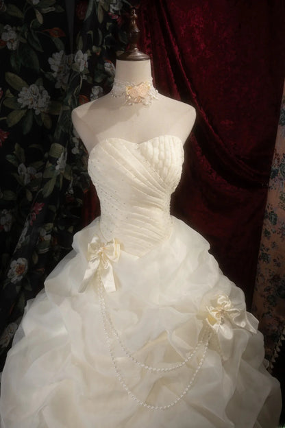 Dreamy Princess Ball Gown Formal Events Sweetheart Cream Organza Quince Dress Quinceanera Dresses Birthday Outfits RB8277