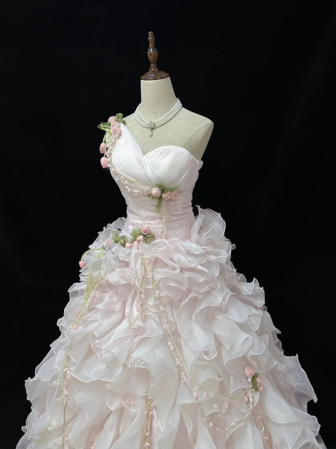 Princess Ball Gown One Shoulder Pink With Tiered Layers Chiffon Quince Dress Voluminous Sweet 16 Sweet Sixteen Outfits Vestido de 15 RB7505