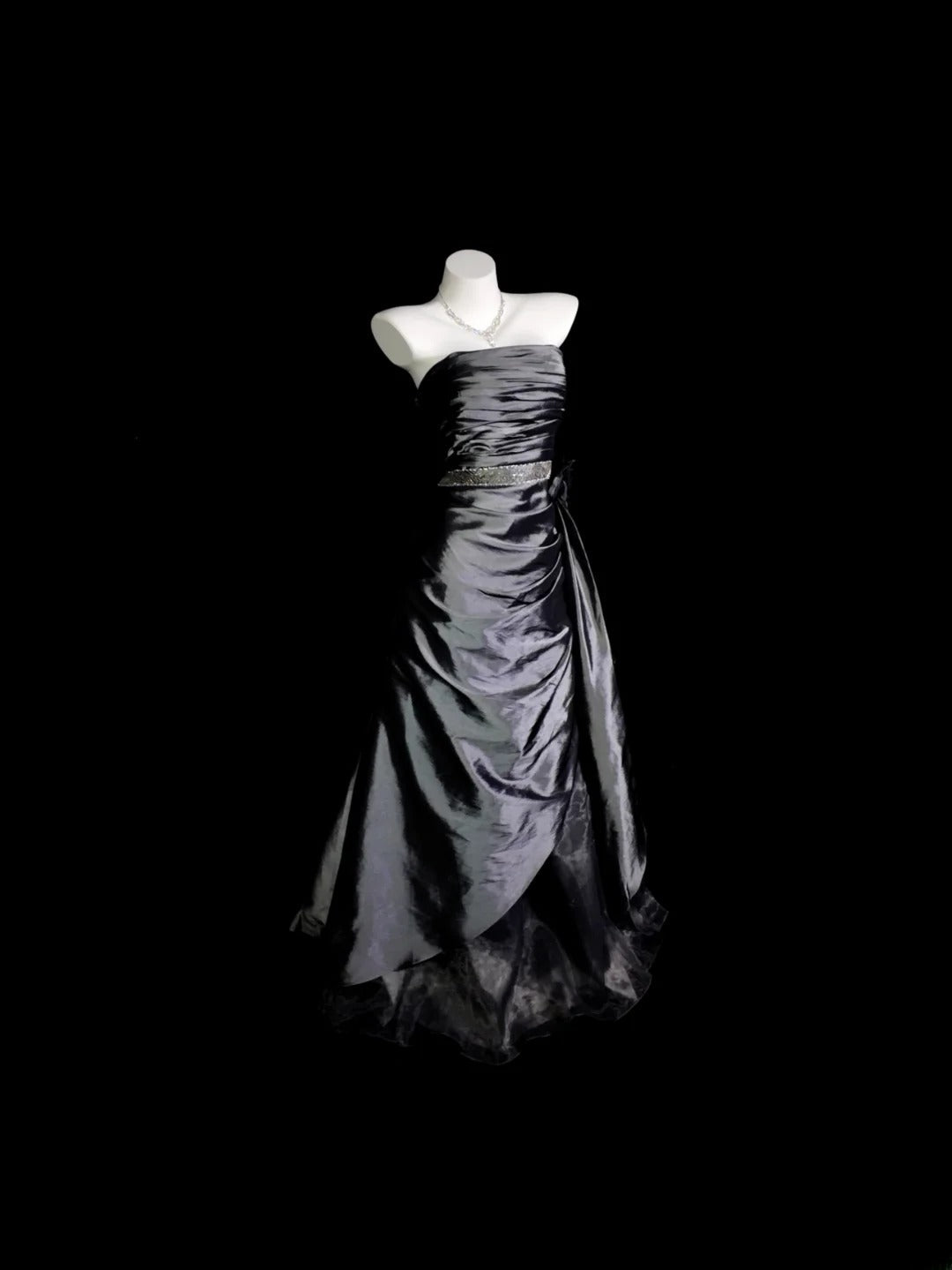 Grey Prom Dress Ball Gown Strapless Satin With Ruffled Floor Length Formal Party Gown RB9932