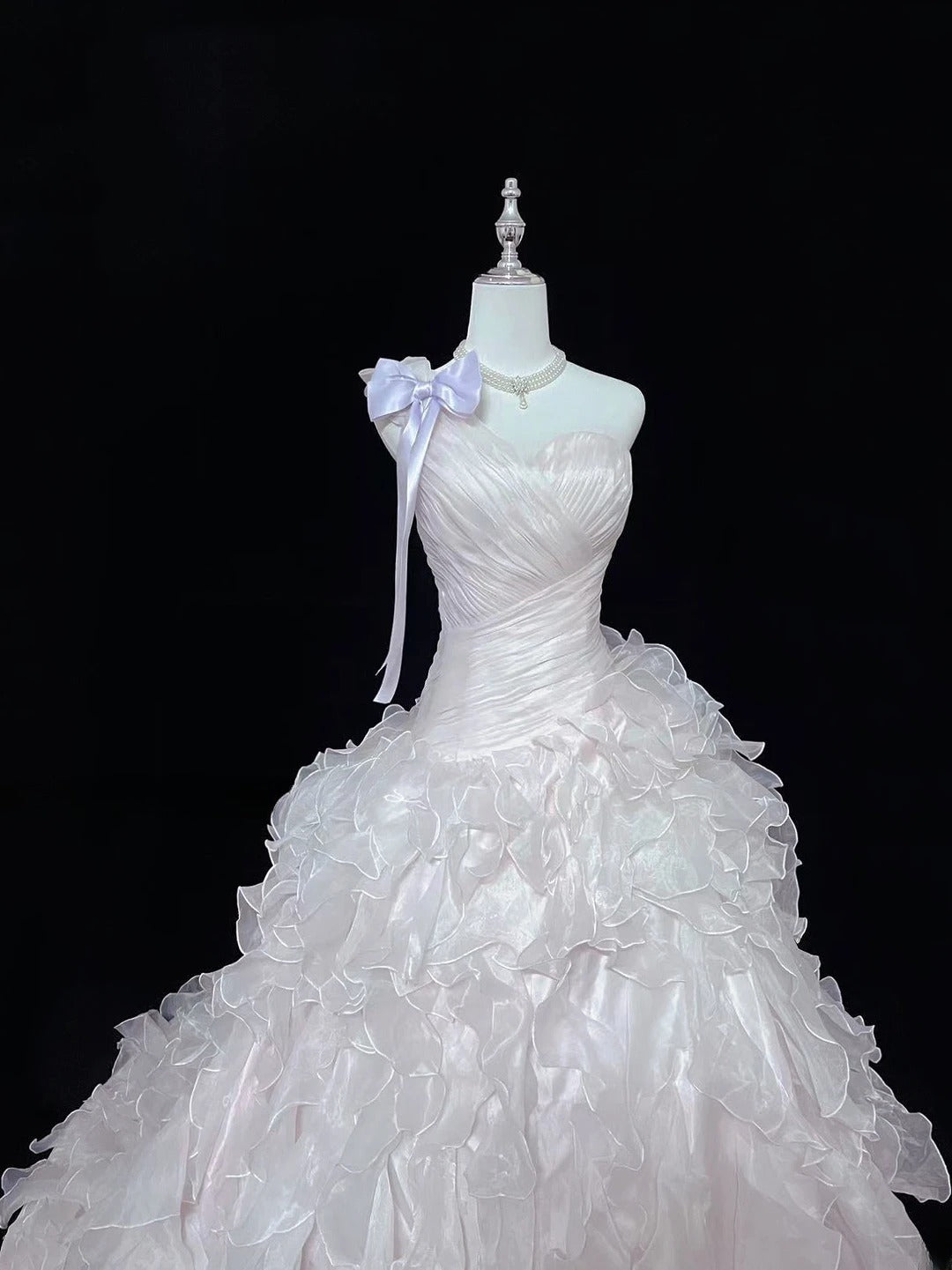 Princess Ball Gown One Shoulder Light Pink With Tiered Layers Chiffon Quince Dress Voluminous Sweet 16 Sweet Sixteen Outfits Vestido de 15 RB7506