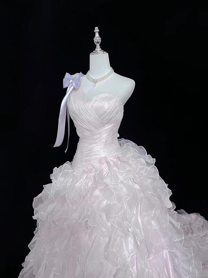 Princess Ball Gown One Shoulder Light Pink With Tiered Layers Chiffon Quince Dress Voluminous Sweet 16 Sweet Sixteen Outfits Vestido de 15 RB7506