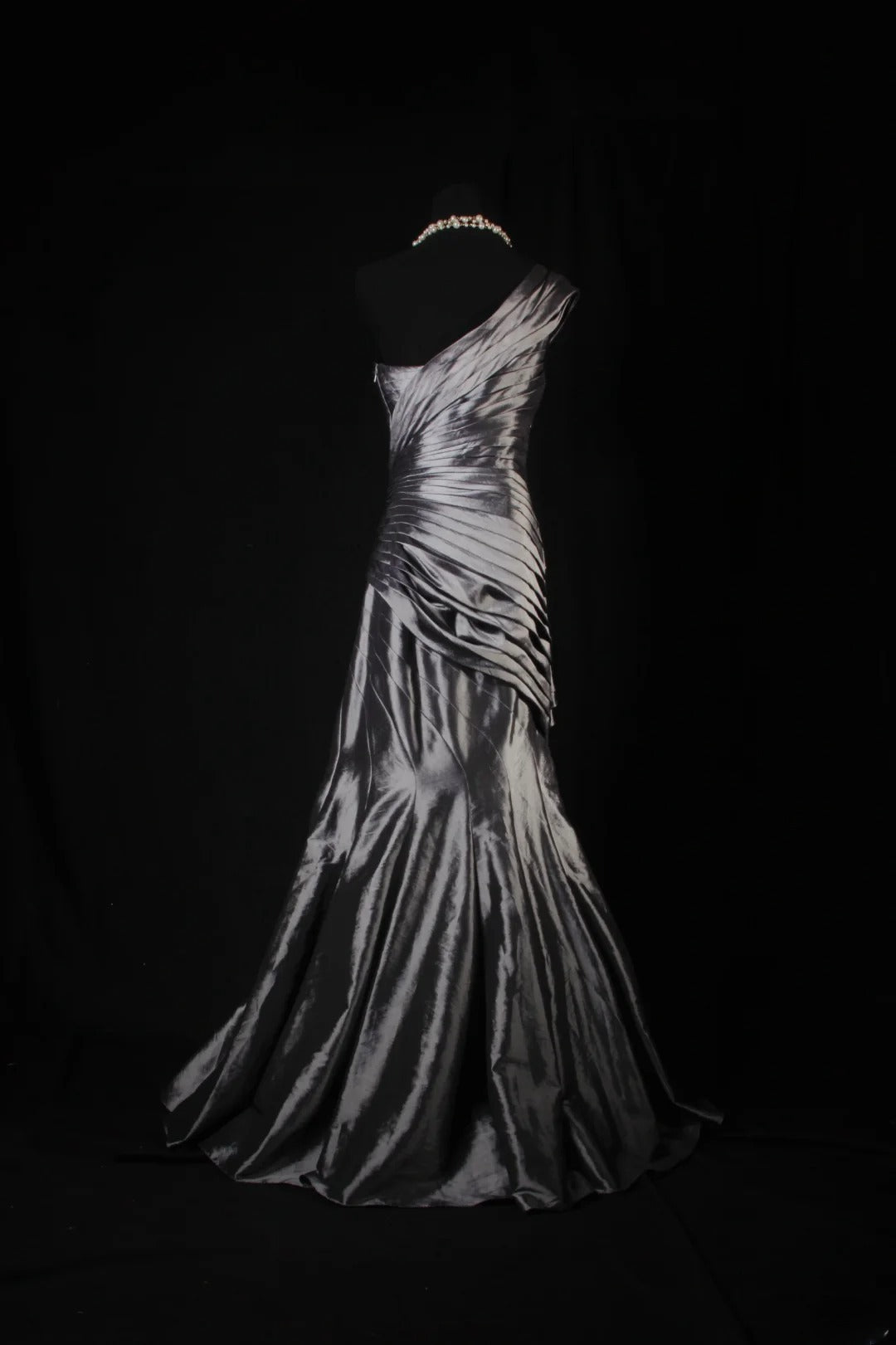 Vintage 50s 1950s Formal Mermaid One Shoulder Grey Tiered Taffeta Pleated With Beads Sleeveless Long Prom Dresses Party Formal Gowns AS137
