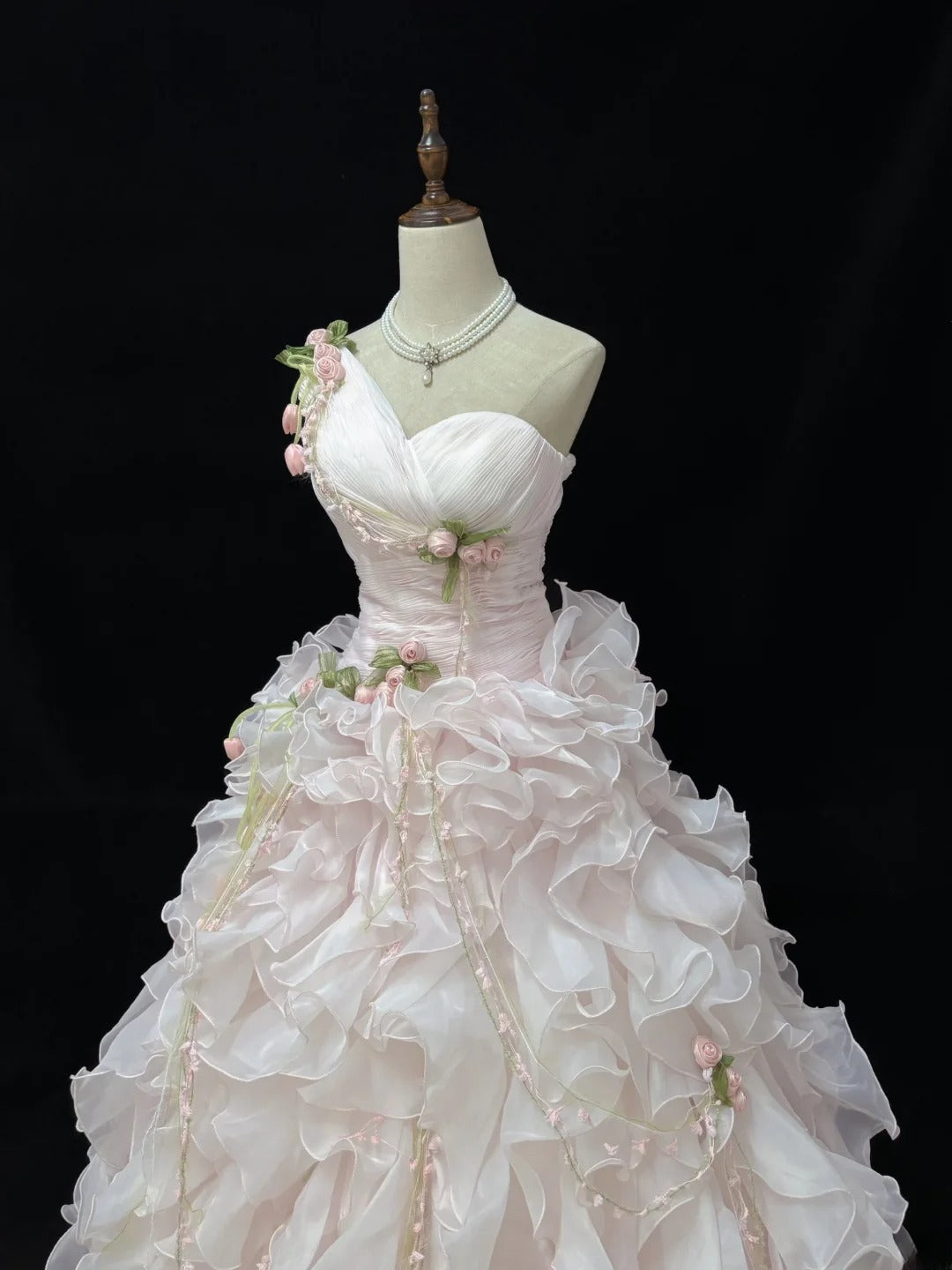 Princess Ball Gown One Shoulder Pink With Tiered Layers Chiffon Quince Dress Voluminous Sweet 16 Sweet Sixteen Outfits Vestido de 15 RB7505