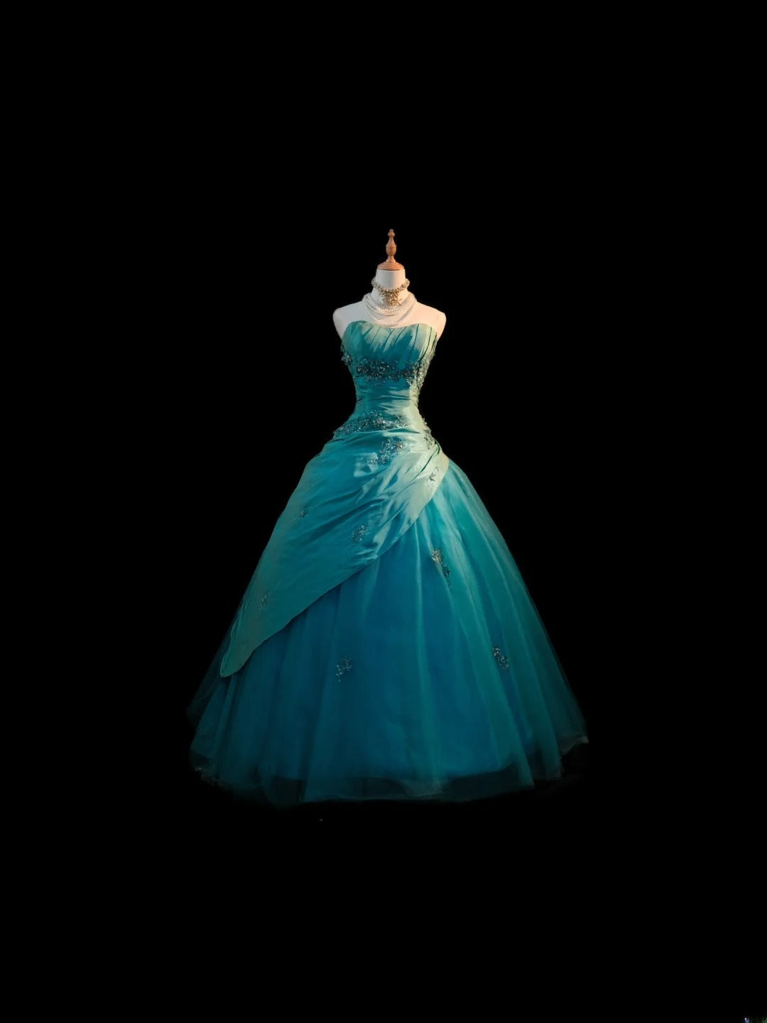 Cute Ball Gown Strapless Blue Taffeta With Appliqued Long Sleeveless S RubyFashionDress Cute Ball Gown Strapless Blue Taffeta With Appliqued Long Sleeveless S RubyFashionDress