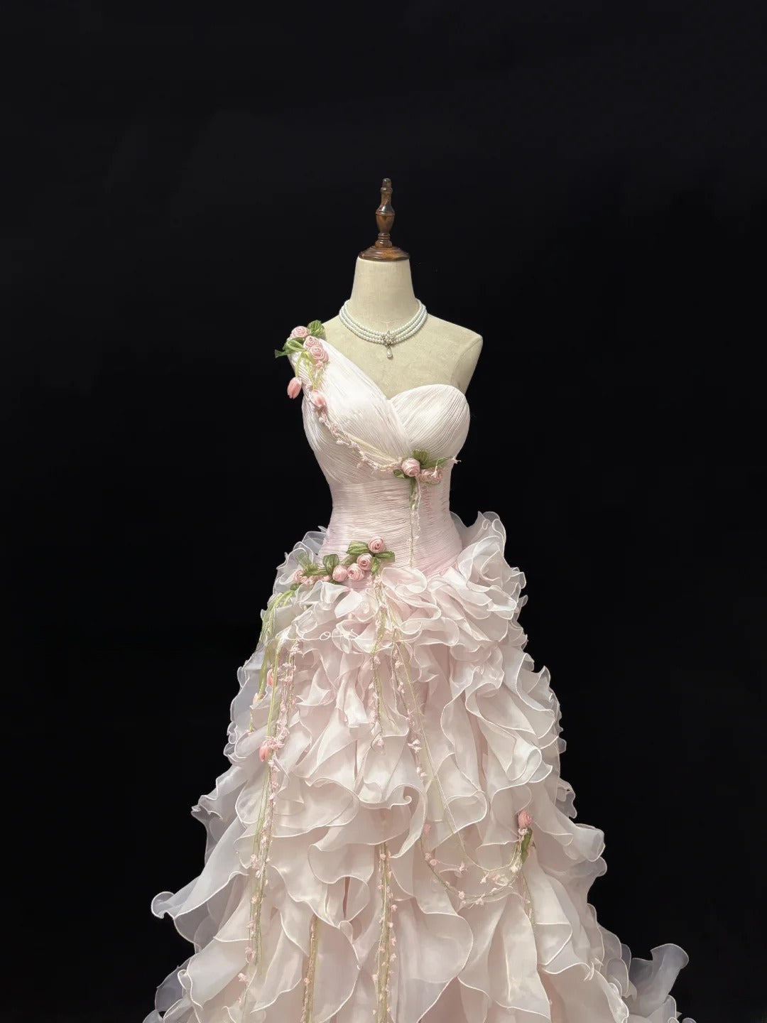 Modest Ball Gown One Shoulder Pink With Tiered Layers Chiffon Quince Dress Voluminous Sweet 16 Sweet Sixteen Outfits Vestido de 15 RB7507
