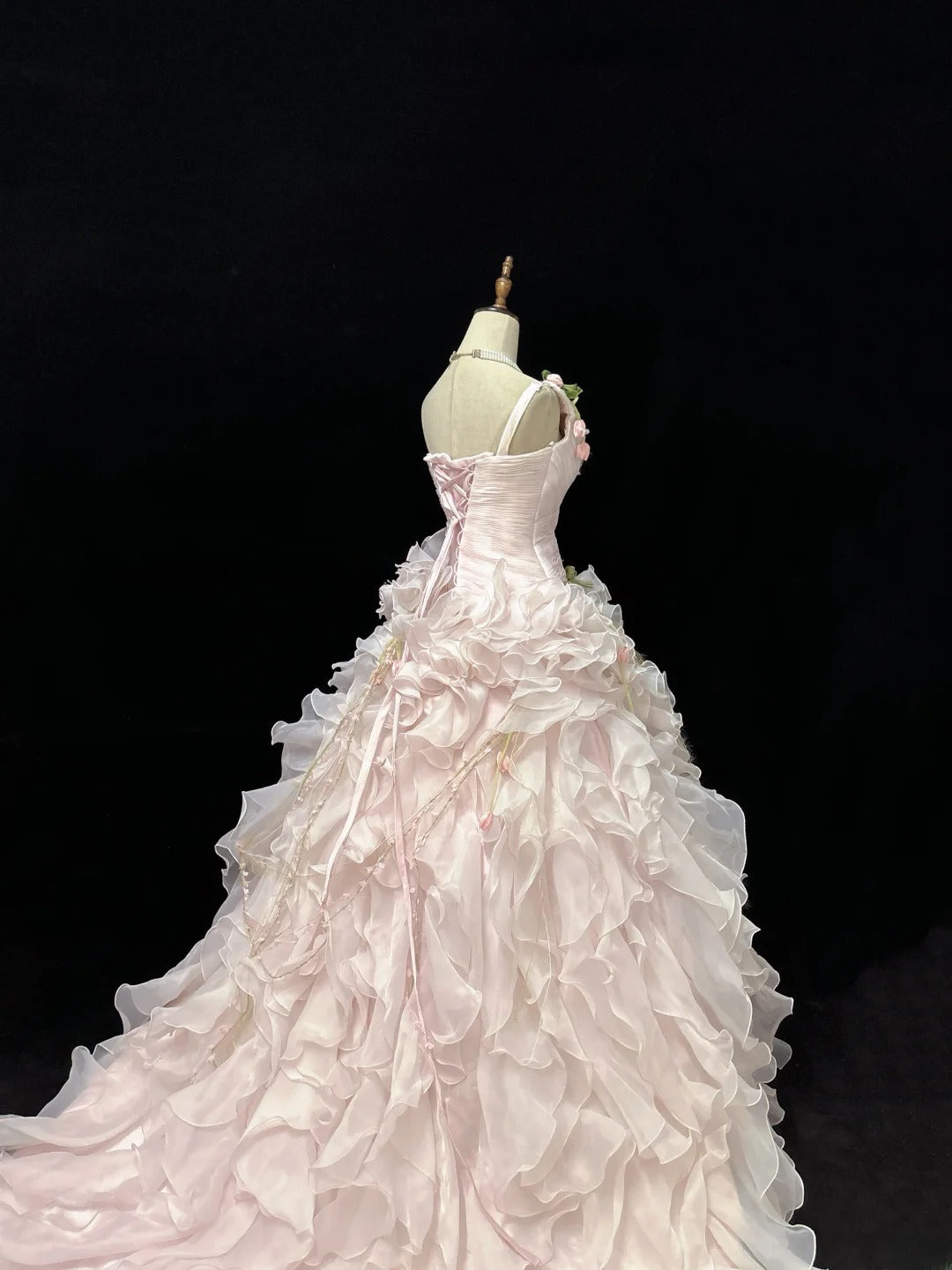 Modest Ball Gown One Shoulder Pink With Tiered Layers Chiffon Quince Dress Voluminous Sweet 16 Sweet Sixteen Outfits Vestido de 15 RB7507