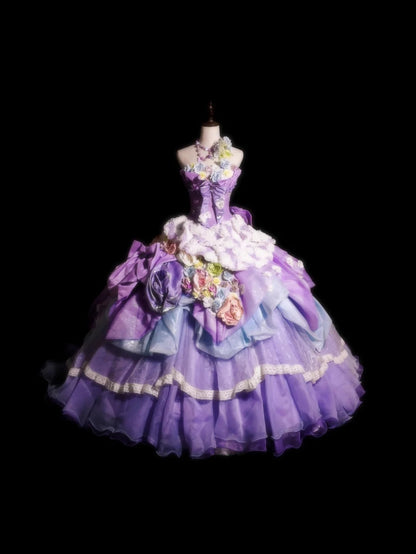 Sweet 16 Dress Lilac Sweetheart Ball Gown With 3D Flowers Tiered Layers Sweet Sixteen Dress RB9933