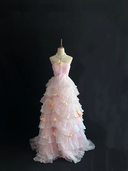 Modest Ball Gown Halter Pink With Tiered Layers Tulle Long Quince Dress Voluminous Sweet 16 Sweet Sixteen Outfits Vestido de 15 RB7508