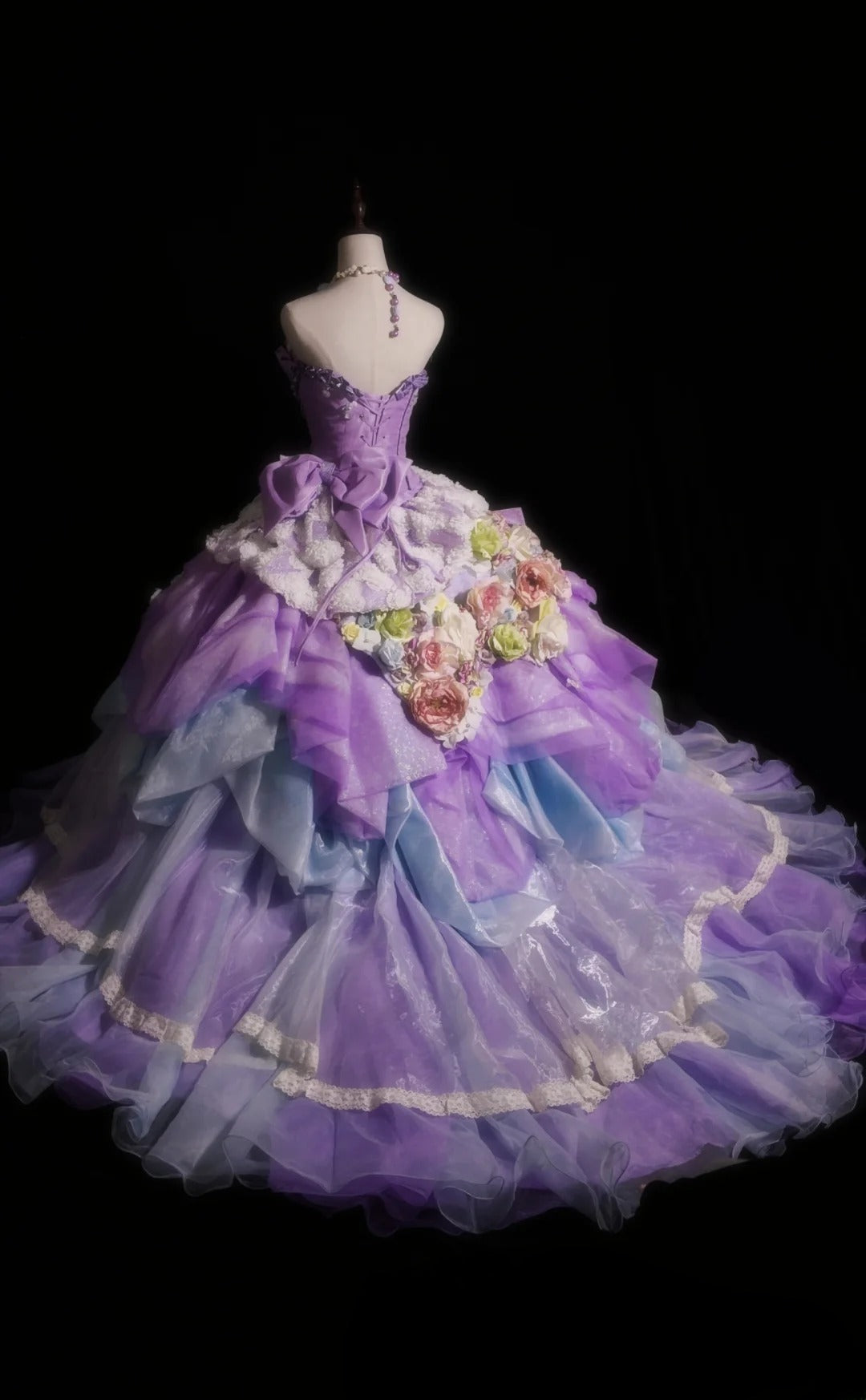 Sweet 16 Dress Lilac Sweetheart Ball Gown With 3D Flowers Tiered Layers Sweet Sixteen Dress RB9933