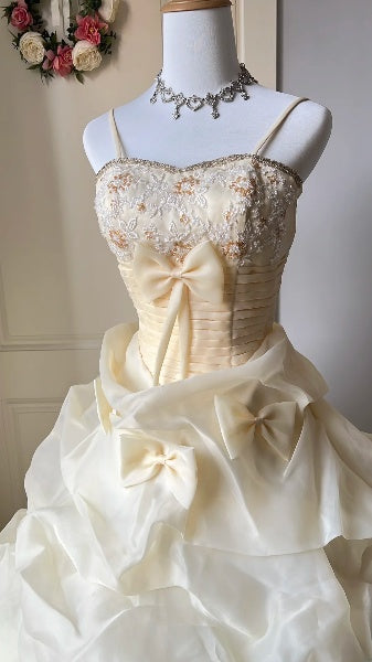 Sweet 15 Quinceanera Dress Ball Gown Spaghetti Straps Yellow With Ruffled Long 15th Birthday Gown RC0504