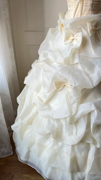 Sweet 15 Quinceanera Dress Ball Gown Spaghetti Straps Yellow With Ruffled Long 15th Birthday Gown RC0504