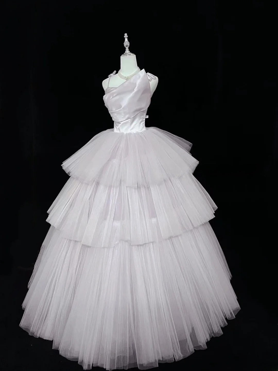 Modest Ball Gown Spaghetti Strap Lilac With Tiered Layers Tulle Long Quince Dress Voluminous Sweet 16 Sweet Sixteen Outfits Vestido de 15 RB7509