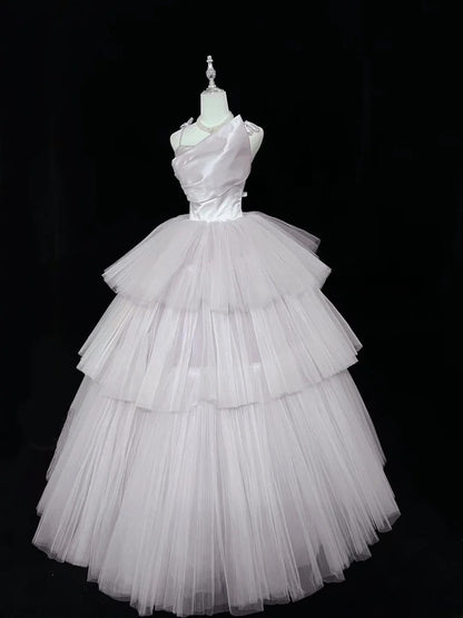 Modest Ball Gown Spaghetti Strap Lilac With Tiered Layers Tulle Long Quince Dress Voluminous Sweet 16 Sweet Sixteen Outfits Vestido de 15 RB7509