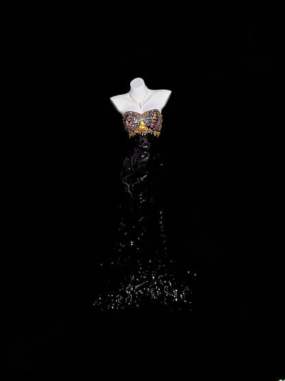 Black Prom Dress Mermaid Sweetheart Organza With Beading Floor Length Formal Party Gown RB9934