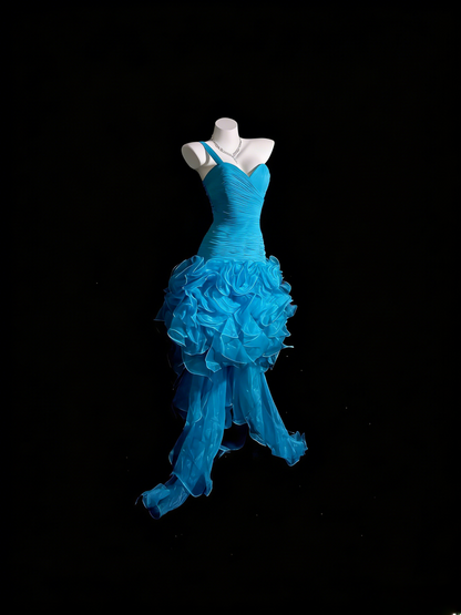 Blue Prom Dress Mermaid One Shoulder With Tiered High Low Formal Party Gown RB9935