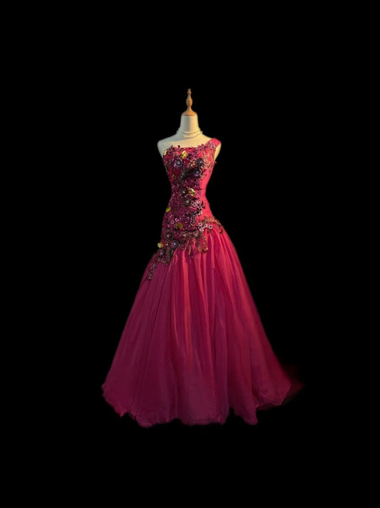 Vintage 70s Prom Dresses Mermaid One Shoulder Hot Pink Sleeveless For Women Long Evening Formal Outfits RB3586