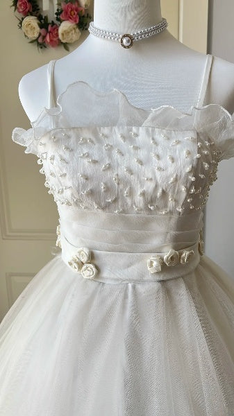 Sweet 15 Quinceanera Dress Ball Gown Spaghetti Straps White With Lace Long 15th Birthday Gown RC0505