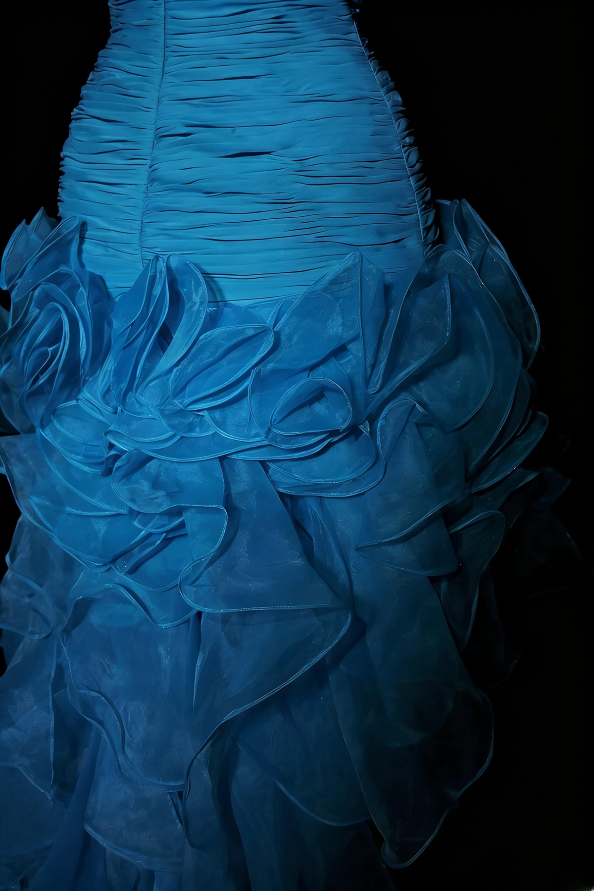 Blue Prom Dress Mermaid One Shoulder With Tiered High Low Formal Party Gown RB9935