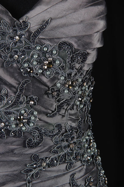 Vintage 50s 1950s Formal Mermaid One Shoulder Grey Tiered Pleated With Beads Style Impress Long Prom Dresses Party Formal Gowns AS141
